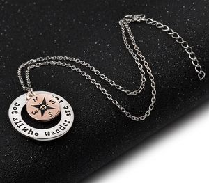 Fashion-Necklace Letter not all who wander are lost Compass Pendant Necklace Inspirational Statement Necklace Hollow Round Vintage Jewelry