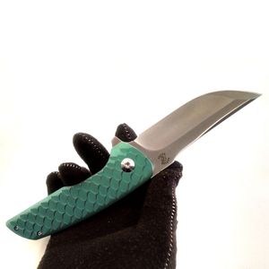 Senaste Design John Barker Custom Knives Green Dragon Scale Hokkaido Flipper Satin Real M390 Blade Folding Kniv Tactical Jakt EDC Utomhus samling verktyg