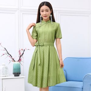 Bühnenkleidung im chinesischen Stil, Vintage, lässig, modern, elegant, Adelskleid, asiatisches nationales Qipao, orientalisches Seiden-Leinen-Kostüm