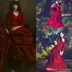 Vintage New Mina Drácula Bustia Victorian Gótica Prom Vestidos de Halloween Bordas Pregas Plus Size Tafeta Formal Vestidos de noite