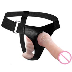 Lésbicas Strapon Harness Duplo Dildo Super Soft Silicone Strap em galo realista pênis adulto brinquedos sexuais para mulher produtos sexos Y191022