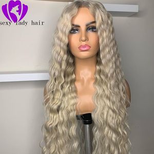 2020 Nowe 30 -calowe Brazylijskie koronkowe peruki Front Honey Blond Blonde z włosami dla kobiet w Preplucked Syntetic Lace Parg