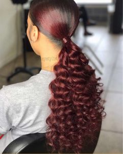 Kinky curly pony tail hairpiece Best quality Burgundy 99J afro kinky curly ponytail extension for black women pure virgin hair 140g