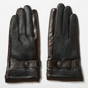 Fashion-luxury- 2017 Autumn Fashion New Men's Genuine Sheepskin Leather Gloves Goatskin Belt Button Black Plus Velvet Warm Gloves Driving