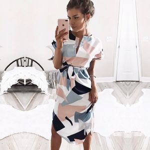 2018 heißer Verkauf Frauen Midi Party Kleider Geometrische Drucken Sommer Boho Strand Kleid Lose Batwing Hülse Kleid Vestidos Plus Größe