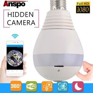 Anspo 1080P 2.0MP WiFi Panoramic LED Bulb Telecamere 360ﾰ Sistema di telecamere di sicurezza domestica Wireless IP CCTV 3D Fisheye Baby Monitor