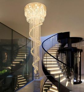 Staircase chandelier Duplex Building Rotating Villa Duplex Living Room Building Staircase Light Long Modern Simple Crystal Chandelier MYY