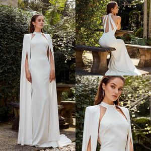 BHLDN Abiti da sposa a sirena con involucro lungo in raso Sweep Train Sexy Back Beach Abito da sposa Custom Made Plus Size Abiti da sposa country