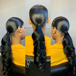 # 1B Natural Black хвостик Расширение Клип в Ponytails Extensions волос 100% Remy Wrap волос человека Around Ponytail волнистый Пони tailil шиньон