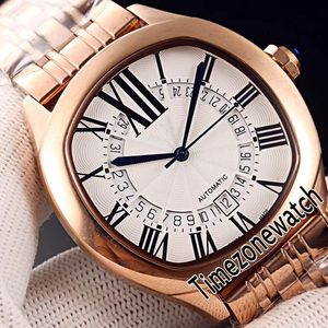 New Drive De WGNM0011 Automatic Mens Watch Rose Gold Silver Dial Big Roman Markers Skeleton Calendar Steel Bracelet Timezonewatch E105c3