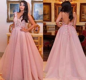 Piękny kwiat Kwiatowy Prom Dress Backless Dubai Koronki Arabski Wieczór 2020 Formalna Party Plus Size Sument Suknie wieczorowe Gość Nosić Robe De Soiree
