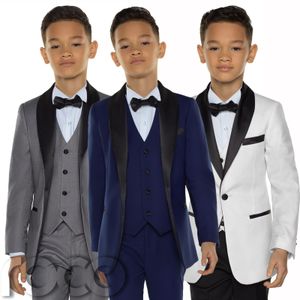 Stylish Custom Made Boy Tuxedos Shawl Lapel One Button Children Clothing For Wedding Party Kids Suit Boy Set (Jacket+Pants+Bow+Vest)