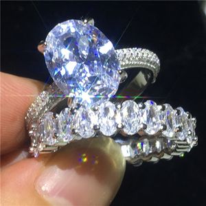Штраф обещание кольцо наборы 100% Soild 925 стерлингового серебра овальной огранки 4 карат алмазов Cz обручальное кольцо обручальное кольцо для женщин мужчин подарок