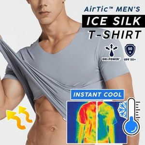 Feitong летние топы мужчины футболка с коротким рукавом V-образным вырезом охлаждение дышащих льда шелковые быстрые сухие верхние футболки TEE