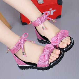 Girls Shoes Flat Heel Sandals Kids Girls Spring Summer Little Kids Shoes Princess Dress Bow Fashion Shoes Teenage Girls A857