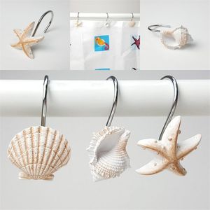 White Brown Hanging Hooks Resin Bath Curtain Hook Starfish Conch Shell Modeling Bathing Room Articles EEA434 on Sale
