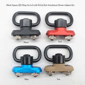 Black "Squaret Shape " QD Sling Swivel With Black/Red/Blue/Tan M-lok Rail Attachment Mount Adapter Kit ( Square QD Swivel included )