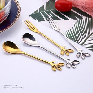 Gold Branch Flatware Set - Stainless Steel Spoon & Fork for Desserts, Coffee, and More - Home Kitchen Dining with Drop Ship Availability.
