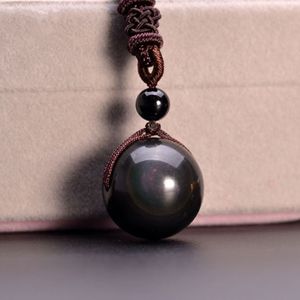 FashionObsidian Rainbow Eye Beads Ball Natural Stone Pendant Transfer Lucky Love Crysta Amulet Pendant Necklace Jewelry