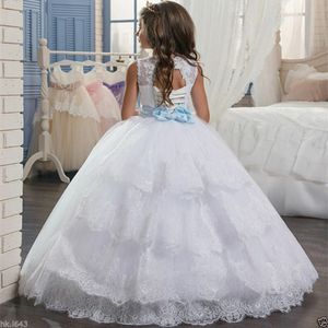 Flower Girl Dresses With Lace Appliqued Off The Shoulder Girls Formal Communion Dress Birthday Dress