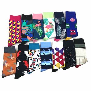 1 para Drop Shipping Mens Socks Jesień Zima Biznes Dress Długie Skarpetki Bawełniane Zabawne Crew Calcetines de Hombre