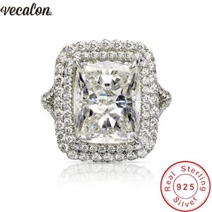 Vecalon Big Court Promise Ring 925 Sterling Silver Princess 8CT 5A CZ Engagement Bröllop Band Ringar för Kvinnor Män Smycken