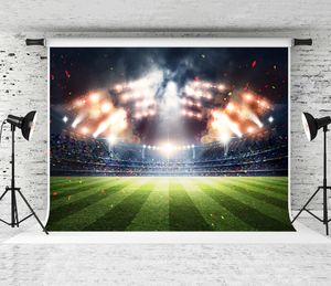 Dream 7x5ft Evening Stadium Lighting Photography Backdrop Green Grassland Colorful Paper Background for Sports Theme Party Decor Photo Shoot