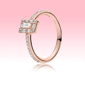 Nova Moda Rosa Banhado A Ouro Anel de Casamento de Alta Qualidade Jóias Para Pandora 925 Mulheres De Prata Espumante Square Halo Anéis Com Caixa Original