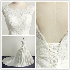 Elegantes Satin-Ballkleid-Hochzeitskleid, echtes Bild, Herbst-Winter-Satin-Brautkleider, Satin mit Spitzenperlen, Akzeptieren Sie Maßanfertigungen