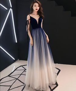 Alta Qualidade Novo Sexy 2021 A-Line Piso-Comprimento Espaguete Gradual Tule Prom Vestido Frete Grátis Lace-up