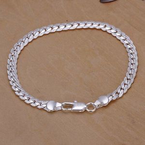 Bracciale in argento color oro, gioielli di moda, 5 mm, piatto, 20 cm, bracciale a catena a forma di serpente, orologio da polso per braccialetti a maglie maschili