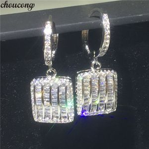 Choucong mousserande kvadrera droppe örhänge 5a zircon cz 925 sterling silver bröllop dangle örhängen för kvinnor fest smycken gåva