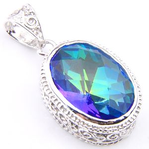 Luckyshine 6 Pz/lotto 925 Placcato Argento Ovale Mystic Topaz Arcobaleno Pendente Della Collana Dell'annata Delle Donne Pendenti Dei Monili 12*15mm