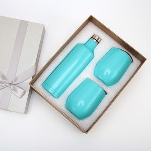 뜨거운 판매! 5 색 3pcs 로트 선물 와인 텀블러 500ml 750ml 차 세트 한 병으로 단열 된 이중 벽 2 개의 텀블러