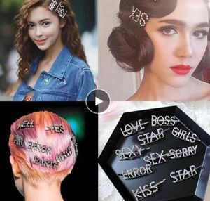 Heißer Verkauf Mode Englisch Brief Strass Hairgrip Frauen Haar Clips Haarspange Zubehör Für Mädchen Perlen Haarnadel Haarspange Kopfschmuck