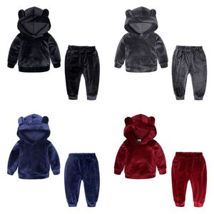 INS Tute per bambini Velluto dorato Ragazze Sportwears Ragazzo Felpa con cappuccio Top Pantaloni 2 pezzi Set Neonati maschi Abbigliamento Set 4 colori Opzionale DHW1834