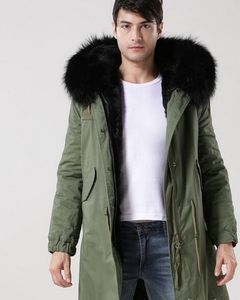 7 colours Men snow coats black raccoon fur trim hoody windproof Meifeng brand black rabbit fur lining army green canvas long parkas