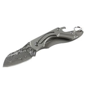 Preço de fábrica New Mini pequeno faca dobrável Damasco lâmina de aço TC4 Titanium Alloy Handle Ferramentas EDC