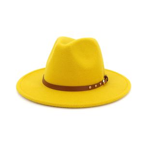 Hat Retro Inverno Panamá com Belt Buckle Mulheres Homens Plano Ampla Fedora Cap Brim Wool Jazz feltro formal do partido Trilby Sombrero MNDJS186