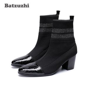 Batzuzhi Tipo Italiano Botas Homens Apontou Toe Preto Moda Botas Curtas para Os Homens 7 cm de Salto Alto Do Partido, botas de Motociclista Homens Botas