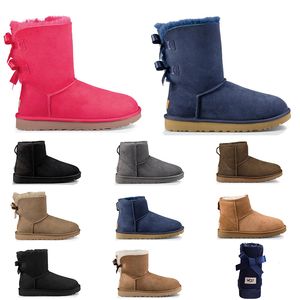 Designer -For Women Classic Ankle Short Bow päls Boot Snow Winter Triple Black Chestnut Navy Blue Fashion Women Shoes