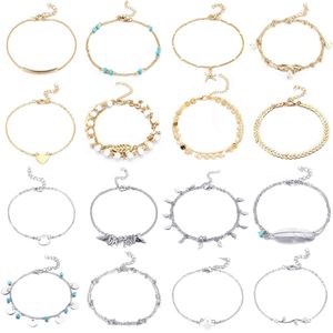 16 stycken fots fotledskedjor förråd Justerbara strand Anklet Fot smycken Set Anklets för kvinnor flickor barfota