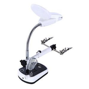 Freeshipping 3.5x 10x Led Light Loupe Magnifier Helping Third Hand Alligator Clip Stand Welding Soldering Illuminated Glasses Magnifying