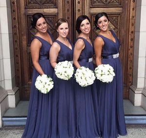 Navy Blue Bridesmaid Dresses A Line Chiffon Summer Country Garden Formal Wedding Party Guest Maid of Honor Gowns Plus Size Custom Made