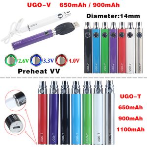 Original UGO V T 1100 900 650 mAh Vape Pen Battery Cartridge Bulk eVod VV Preheating Ego USB Pass Through Vaper Pens