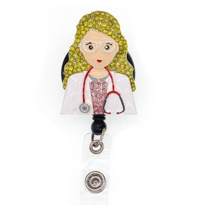 Bling Anahtar Yüzükler Rhinestone Doktor Scrubs Retractable Hemşirelik Adı Tag Kimlik