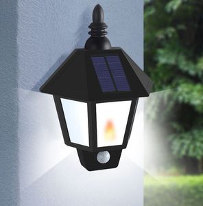Solar Lights Outdoor Decorative 2 in 1 Solar Wall Sconce Torch Lamps with Flickering Flame 87 LEDs Motion