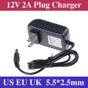 Freeshipping Tablet PC Chargers AC 100V-240V to DC 12V 2A 5.5mm x 2.5mm Plug Converter Wall Charger Power Supply Adapter EU US UK plugs MQ50