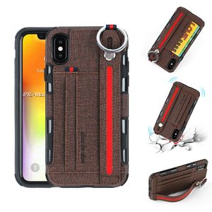 Ultra thin multi card holder key ring wristband leather wallet case for iphone 11 pro max x xr max 6 7 8 plus