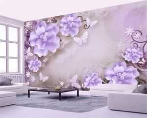 3d Room Wallpaper Custom Photo Embossed Purple Rose Pearl Nordic Vintage Jewelry Wall Silk Mural Wallpaper